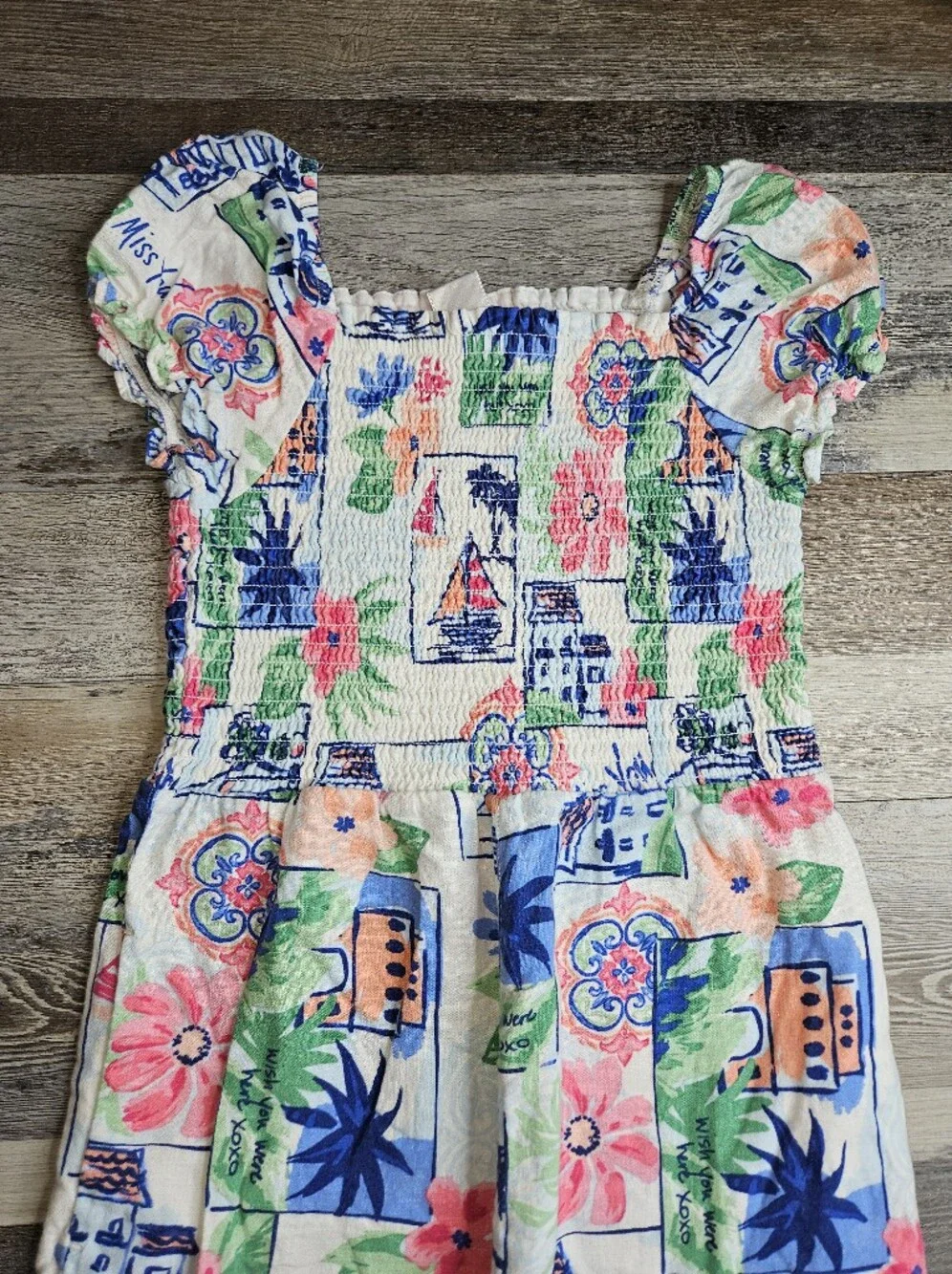 Gymboree Mommy & Me Vacation Linen Blend Smocked Jumpsuit Sz 10 Italian Riveria